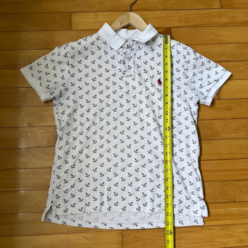 Polo Ralph Lauren Mens Custom Slim Fit Anchor Print Polo Shirt White Navy S - Picture 3 of 6
